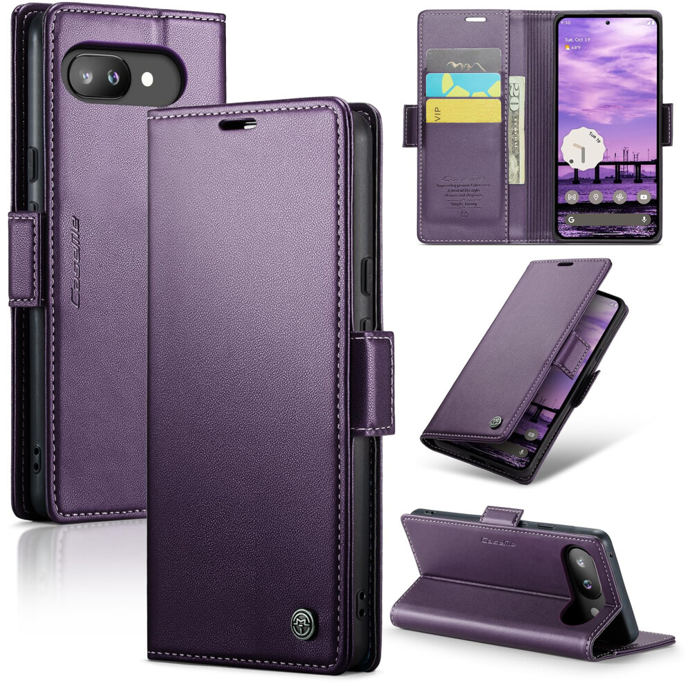 Wallet Flip Case For Google Pixel 9A With Rfid Blocking, Magnetic Closure, Card Slots, Kickstand, Purple 9169991484761