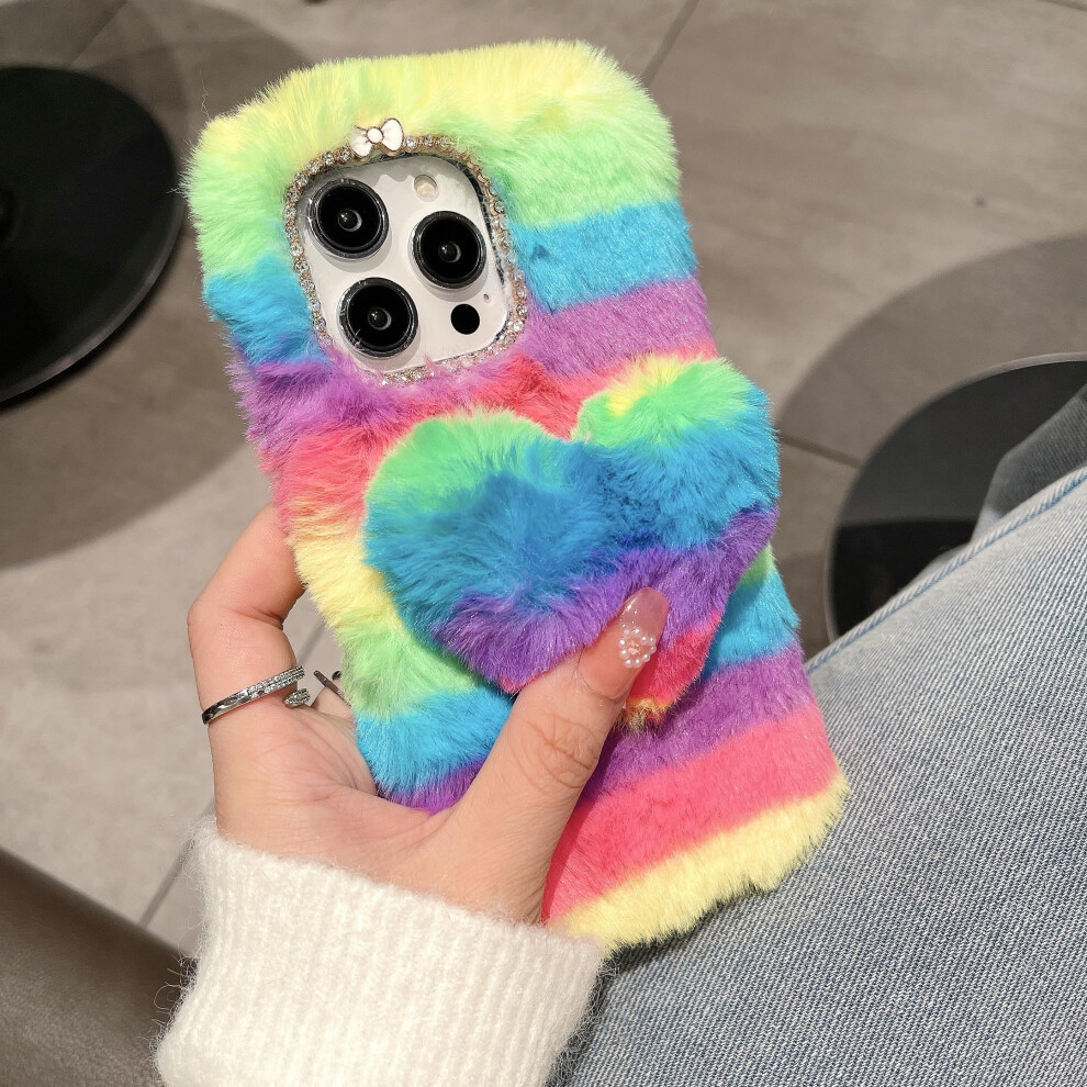 Faux Fur Phone Case With 2 Pack Screen Protector, Fluffy Warm Plush Cover For Tmobile Revvl 6X Pro, Cute Furry Heart Design For Women 9771547565215