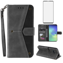 Wallet Case for Samsung Galaxy S10 Plus with Card Holder, Tempered Glass Screen Protector, Lanyard and Kickstand