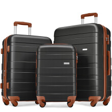 3 Piece ABS Hardshell Luggage Set, Expandable Spinner Suitcase, Lightweight Travel Black and Brown
