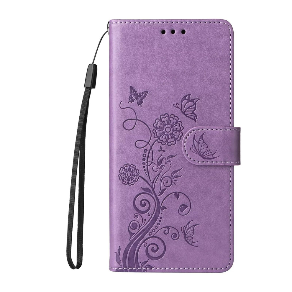Leather Wallet Case For Huawei P Smart With Card Holder, Butterfly Flower Flip Cover, Shockproof Pu With Kickstand And Wrist Strap Â Purple 9330225011620