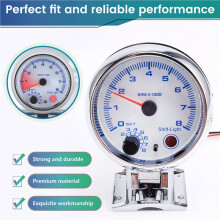 3.75-Inch Car Instrument Panel Tachometer White-Faced -Light Chrome Plated Housing Car Modified Racing Meter