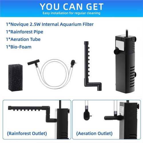 Submersible Internal Aquarium Filter, Multi-Function Powerful Pump for 2-10 Gallon Fish Tanks, 53 GPH 2.5W EU Plug 2