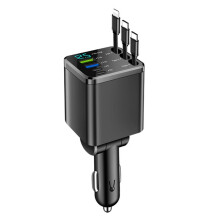 7-In-1 Retractable Car Charger with Digital Voltmeter USB+PD Port Fast Charging Cable 2 Type C