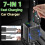 7-In-1 Retractable Car Charger with Digital Voltmeter USB+PD Port Fast Charging Cable 3 Type C 4