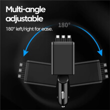7-In-1 Retractable Car Charger with Digital Voltmeter USB+PD Port Fast Charging Cable 3 Type C