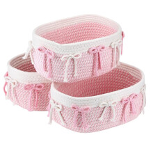 3 Pcs Bow Baskets for Gift Cute Woven Rope Gift Baskets Rectangle Shelf Organizer Laundry Hamper
