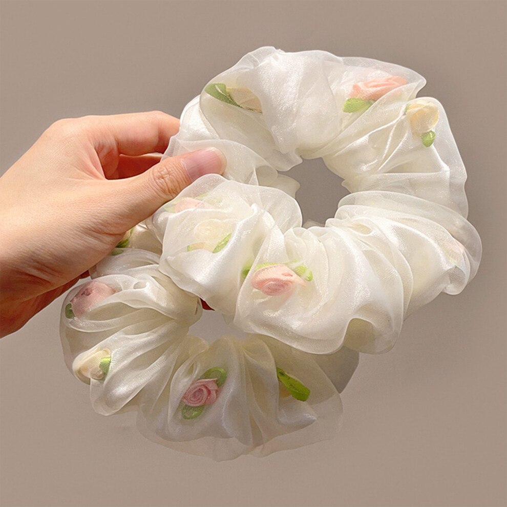 Phui-Pet-Supplies (White) No Damage Mesh Flower Scrunchies For Women & Girls