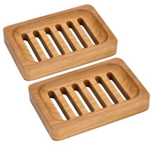 2PCS Bamboo Soap Dish Set, Self-Draining Design, Ideal for Shower, Bathroom, Kitchen Use