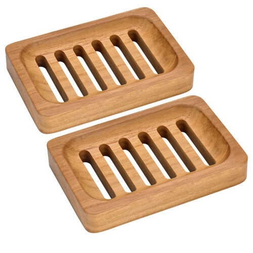 2PCS Bamboo Soap Dish Set, Self-Draining Design, Ideal for Shower, Bathroom, Kitchen Use