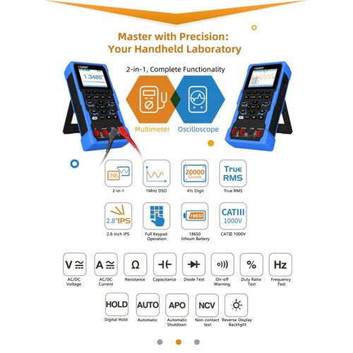 OWON HDS160 Oscilloscope Multimeter,4 1/2 Digit True RMS Multimeter,1MHz Digital Oscilloscope,Voltmeter Current Measure 2