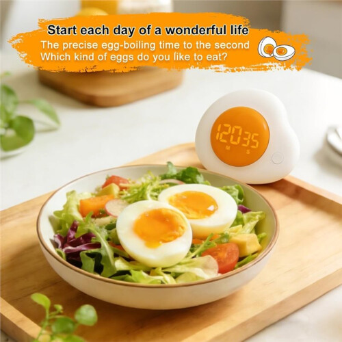 Egg Timer - Magnetic Kitchen Timer with Large LED Display & Preset Buttons (8 Min Soft Boiled) Easy Manual Rotating Dial 1