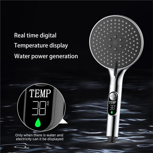 1pc Digital Temperature Display Handheld LED Shower  Water Powered Without Battery Bathroom Accessories 3 Speed 1