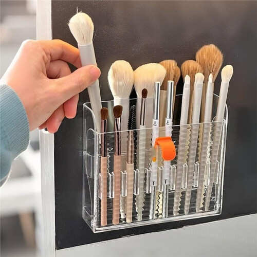 2 Pack Wall Mount Makeup Organizer, 16-Slot Holder for Eyeliners, Lip Liners, Brushes 2