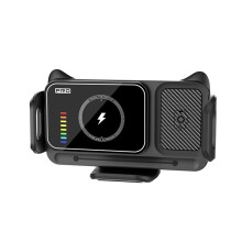 Support de Chargeur Sans Fil pour Voiture RGB 15 W avec Écran Pliable, Rotation à 360 et Anti-Vibrations