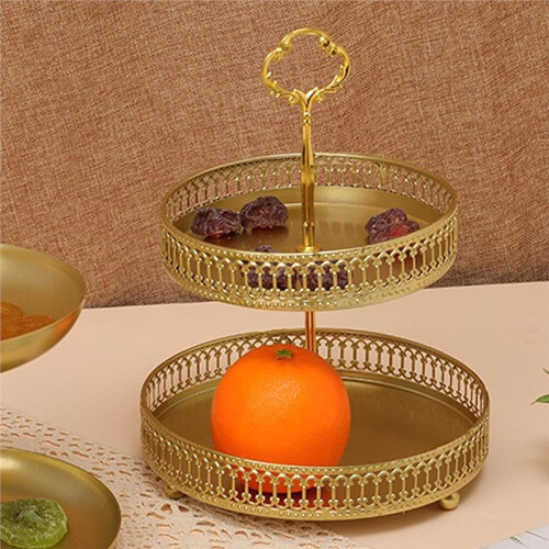 Double-Layer Storage Rack, Metal Tiered Tray for Fruit, Dessert, Snack, Large Capacity Sturdy Iron Material 2