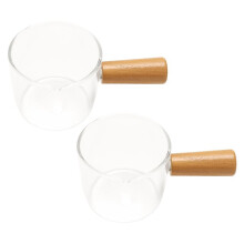 CréMier en Verre Transparent 2 PièCes SéRies avec PoignéE en Bois, Pichet de CréMier au Lait de Café. 100 Ml