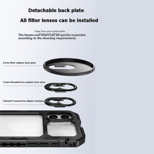 For  17 Cage Quick Release Video Rig Phone Stabilizer with 67mm Filter Ring 17mm Lens Backplate TMount 2