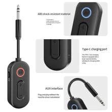 6.0 Wireless-Audioadapter, Flugzeug-Audioadapter für Kopfhörer mit Zweipoligem Stecker auf 3,5-mm-Anschluss