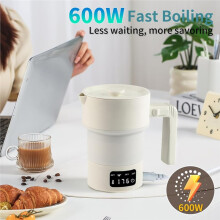 Travel Electric Kettle-Collapsible Portable Electric Kettle, 600W Foldable Small Water Boiler with 4-Temp Presets