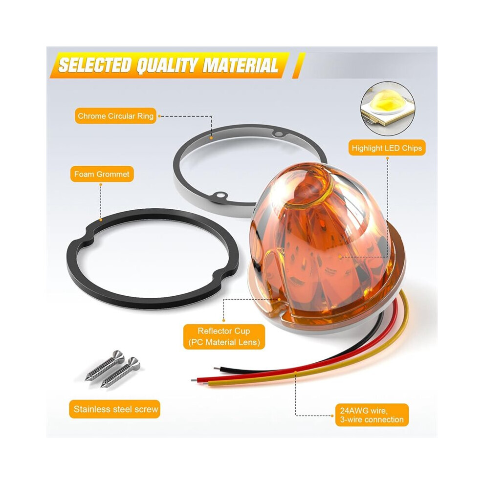 2Pcs Watermelon Led Strobe+Constant Lights Dual Function Tail Top Cap Roof Lights For Rv Trailer Truck Bus Amber 4711468382947
