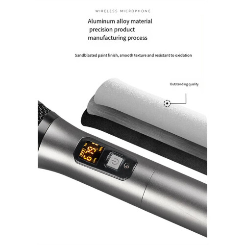 Wireless Microphone,Handheld Dual Metal Cordless Dynamic Mic System with Rechargeable Receiver,for Karaoke,Speech,Party 2