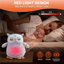 Owl Baby Sound Machine with Red Light, Rechargeable Baby Sleep Soother, 12 Soothing Sounds, Recording&Wireless Speake
