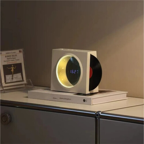Home Gadgets Vinyl Record Player Wireless Speaker Moon Ambient Lights CD Playing Speaker with Night Light Clock 1