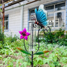 Pluviometro A Farfalla per Esterni, Misuratore di Pioggia da 6 Pollici, Pluviometro In Metallo con Picchetto, Pluviometro Digitale A Colori di Grandi