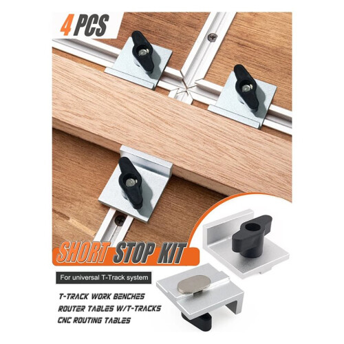 4 Pcs T-Track Stop Block Kit for Woodworking Silver Short Stop with Knobs Sanding and Routing 2