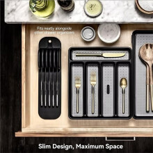 5 Slot Knife Drawer Organiser Tray Slim in-Drawer Knife Holder Insert W/H Non-Slip Mat Compact Knife Storage for Kitchen