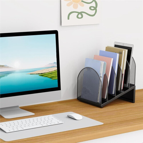 5-Section Desk File Organizer, Metal Mesh Folder Organizer for Documents, Mail & Office Papers 2
