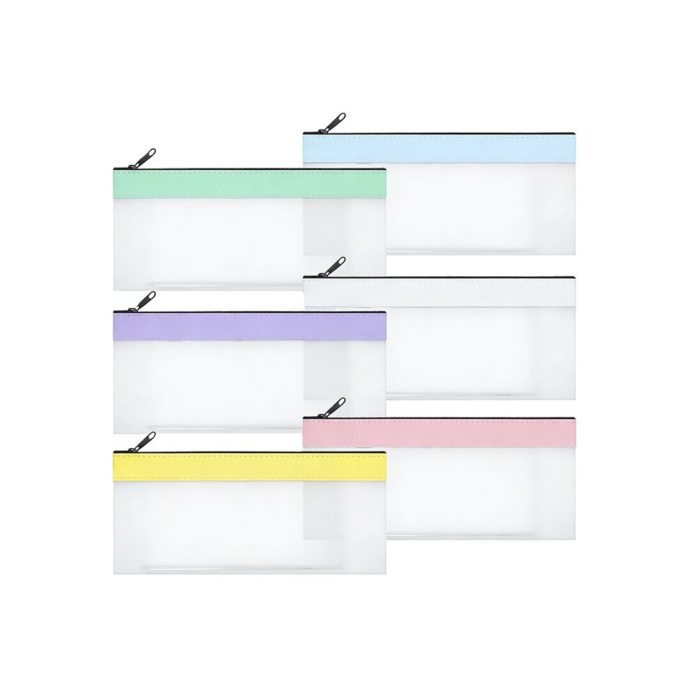 Saudism 6 Pieces Money Bags With Zipper, Cash Envelopes 7.8X3.9 Inch, Multi-Purpose Money Pouch Clear Bank Deposit Coin Bag