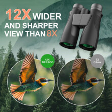Adults Binoculars 12x42 Compact Bird Watching Binocular BAK4 Prism Waterproof HD Binocular for Travel Stargazing Black