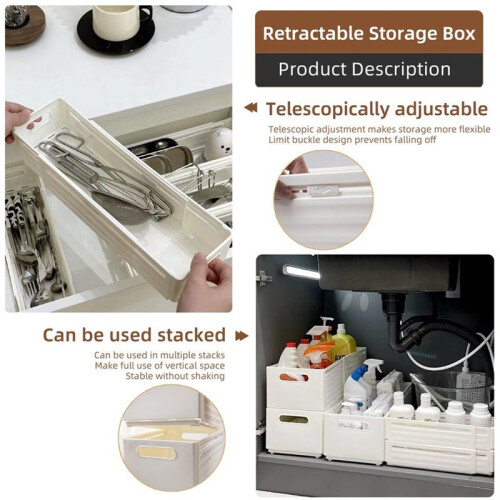 Expandable Plastic Storage Boxes, Multi-Purpose Folding Organizer, Drawer Storage Divider for Bedroom, Kitchen Storage 2