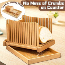 Home-Use Manual Bread Slicer, Bamboo Bread Slicer, Adjustable Thickness, with Tray for Holding Breadcrumbs, Supplies
