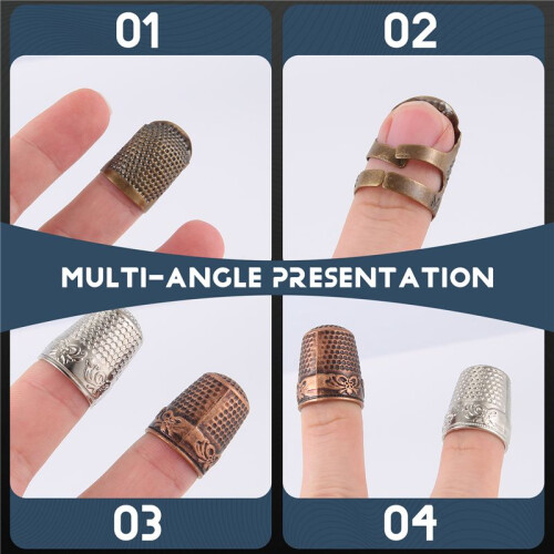 6 Pieces Sewing Thimble Finger Protector,Adjustable Metal Finger Shield Protector for Sewing Embroidery Needlework 2