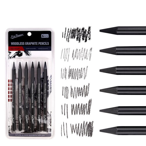 XINBOWEN 6-Pack Charcoal Pencils Set for Sketching, Shading & Artwork, Includes Grades HB to EE 1