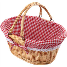 14-Zoll-Weidenkorb mit Griff, Picknickkorb Aus Weide mit Kariertem Innenfutter, Korb für Obst, Wein, Hochzeiten, Picknicks