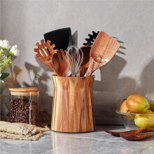 Wood Utensil Holder 360 Rotating Kitchen Chopstick Cage Wooden Storage Holders Cutlery Storage Shelf Kitchen B