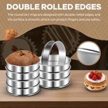 8 Pcs 4.1 Inch Muffin Tart Rings Double Tart Stainless Steel Round Mold for Home Cooking Baking Tools
