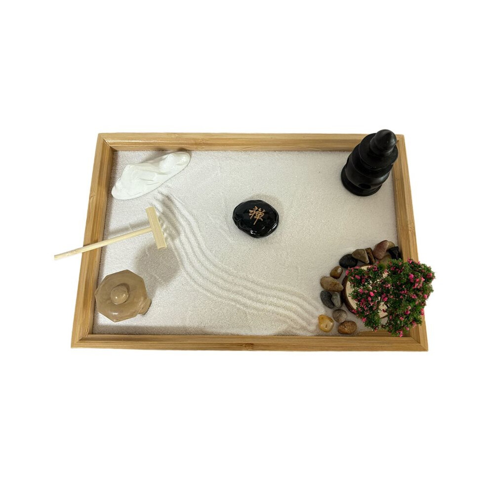 Saudism Japanese Garden For Desk With White Sand, Artificial Bonsai Tree, Rocks, Rakes Gifts Sand Kit Office Decor