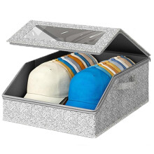 Stackable Hat Storage Boxes for Baseball Caps, Holds to 24 Caps, Clear Window Lid Sturdy Snapback Hat Organizer,