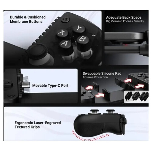 Stretchable Handle for  X5 Lite Mobile Game Controller,Adjustable Type-C Gaming Grip for IOS Android Phones Gray