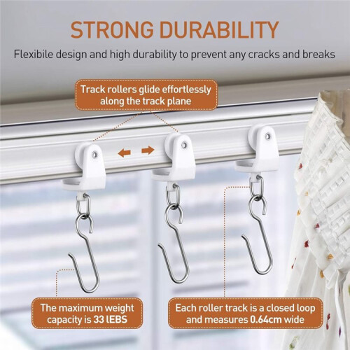 120 Pcs Curtain Track Sets Ceiling Mount Curtain Track Hooks and Rollers Metal Shower S Hooks Straight Curved Rollers 1
