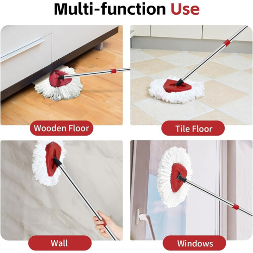 Spin Mop , Base, Handle Replacement Microfiber Spin Mops, 2 Microfiber Mop Refills, 1 Triangle  Cover and Handle 2