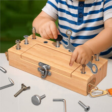 Conjunto de Chave de Fenda Montessori com Caixa de Madeira e Alça - Ferramentas Reais para Crianças de 3, 4 e 5 Anos - Brinquedo Educativo