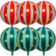 Pack of 6 Jumbo 22 Inch 4D Stripe Foil Balloons Star Balloon Foil Kids Birthday Party Decoration Red+Green