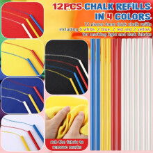 Chalk Pencil Refills for Fabric, 12 Pcs, 4mm, Sewing Chalk Pencil Refillable Set, Marking Tool for Sewing with Sharpener