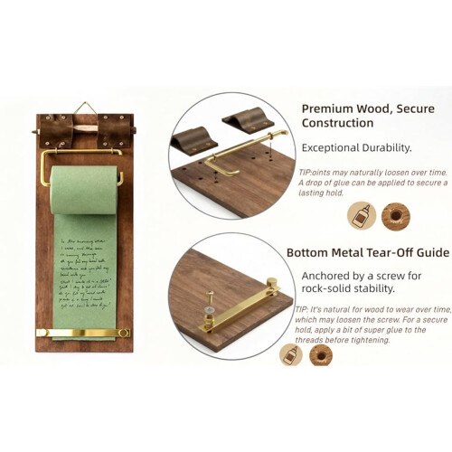 Clipboard Hanging Memo Board, Refillable Paper Roll with Cutter, Includes Wooden Pen for Kitchen.Ect (Tea Green) 2